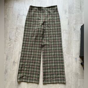 Wilfred Plaid Wide-Leg Pants Trousers Green/Pink Size 12 Zip Up